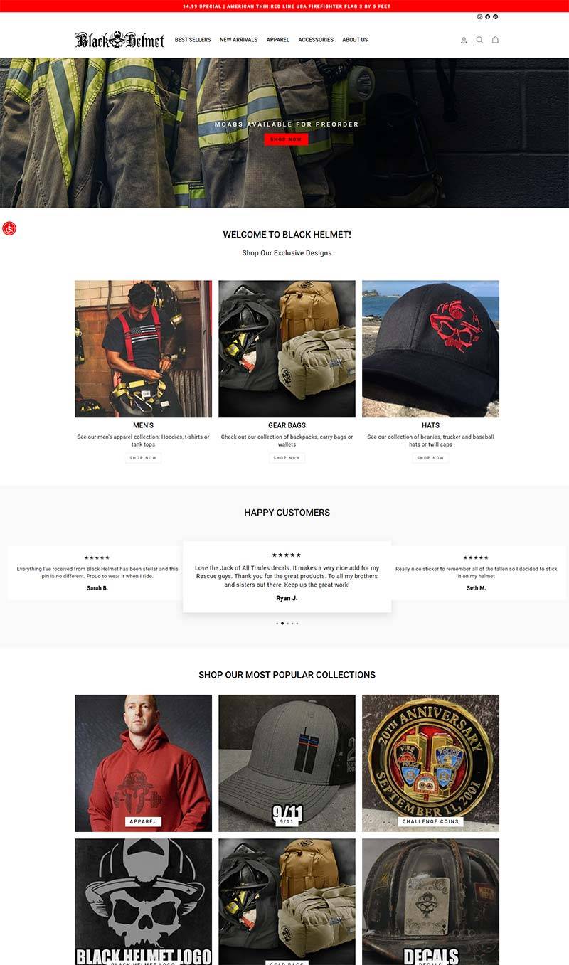 Black Helmet 美国消防员衬衫配饰购物网站