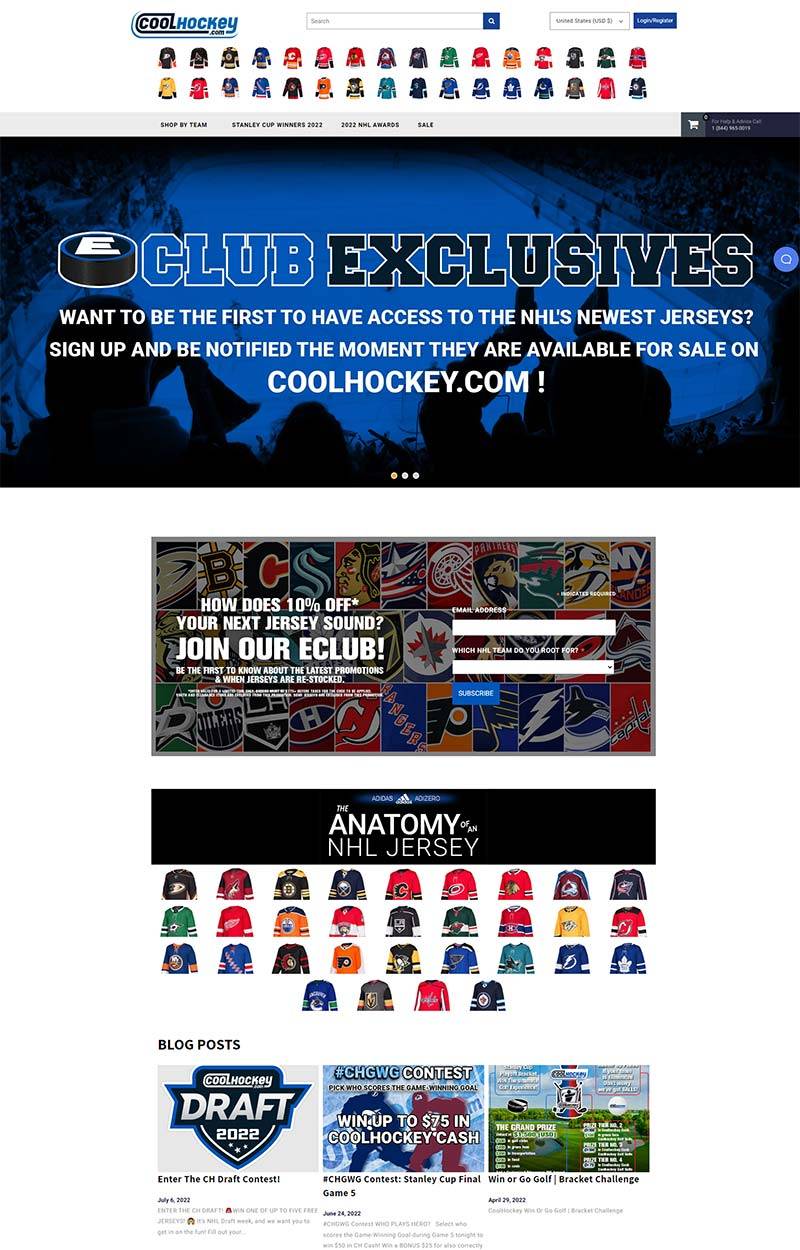 CoolHockey 美国曲棍球运动服购物网站