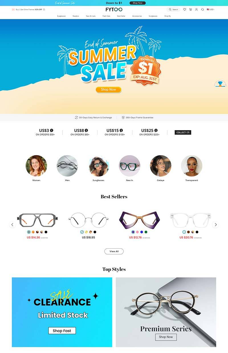 FYTOO 美国专业眼镜品牌购物网站