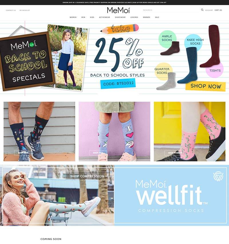 MeMoi 美国时尚袜子品牌购物网站