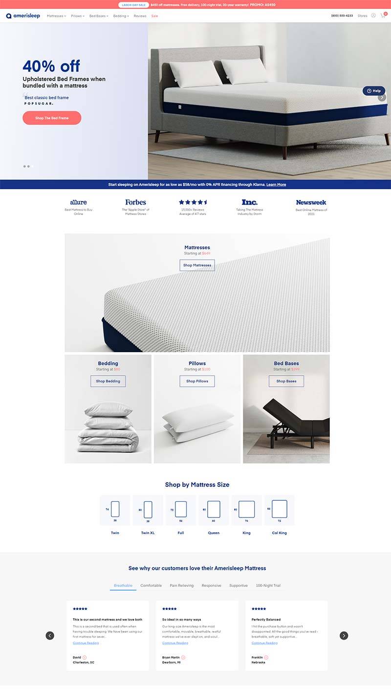 Amerisleep 美国科技睡眠床垫购物网站