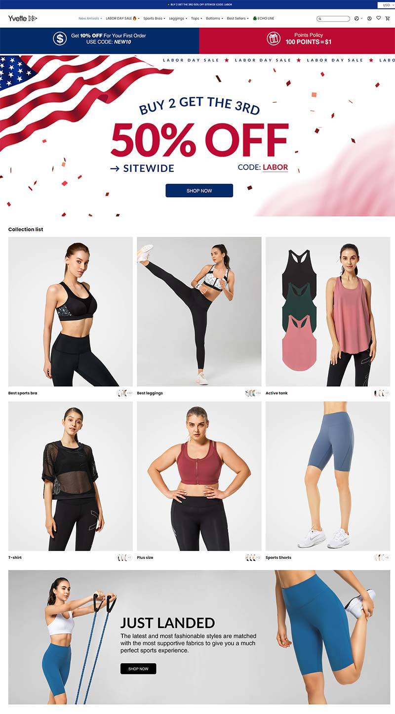 Yvette 美国专业运动女装购物网站