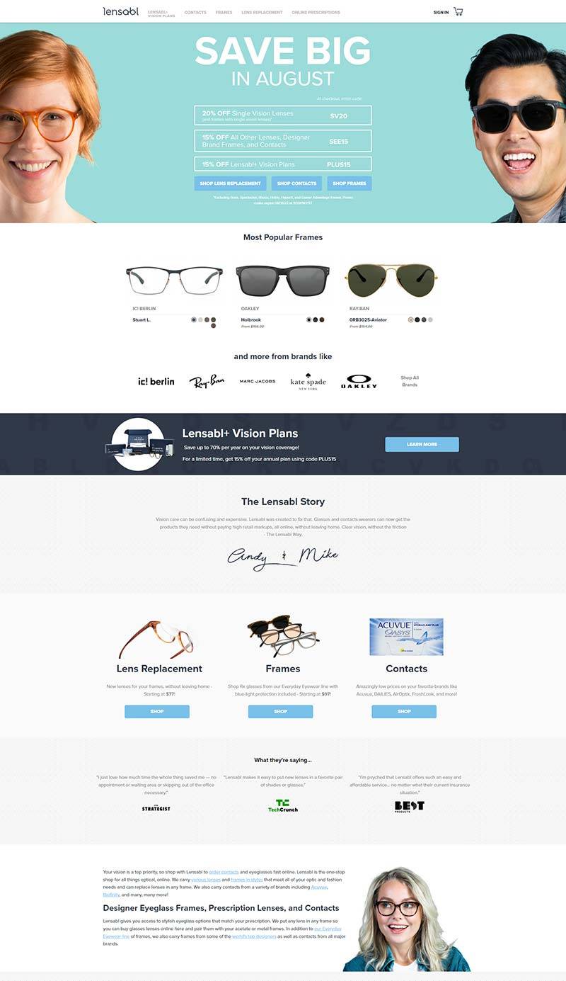 Lensabl 美国在线处方眼镜购物网站