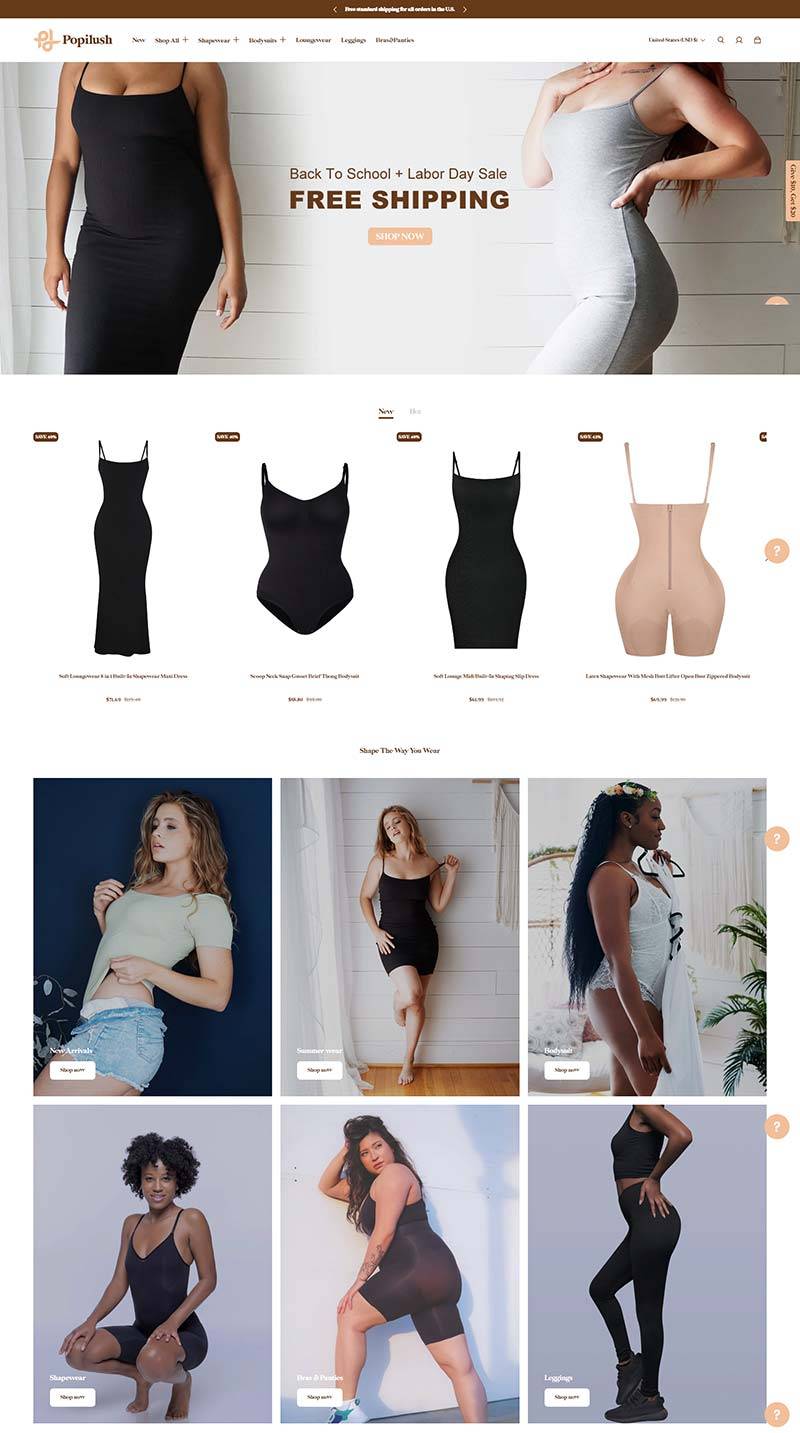 Popilush 美国女性塑身衣品牌购物网站