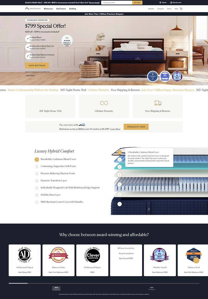 DreamCloud Sleep 美国睡眠床垫购物网站