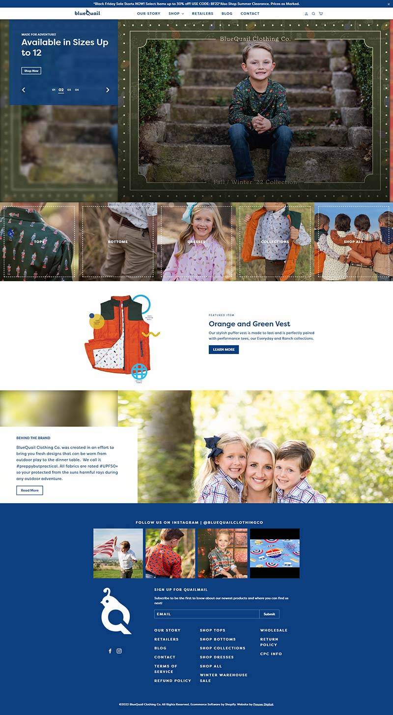 BlueQuail Clothing Co. 美国保护型童装购物网站