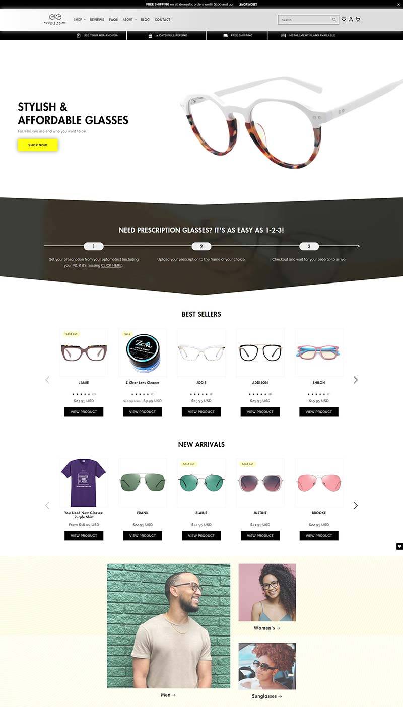 Focus & Frame Eyewear 美国处方眼镜在线订购网站