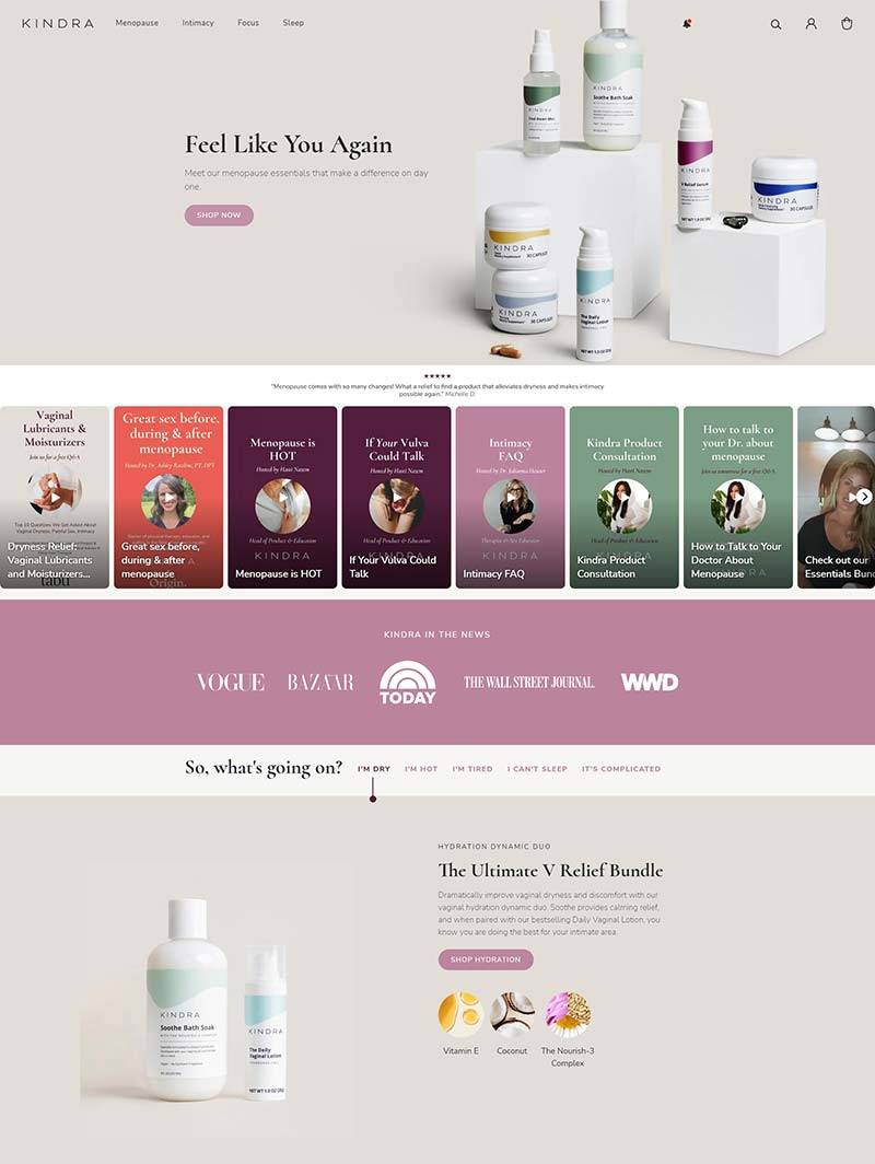 Kindra 美国女性更年期产品购物网站