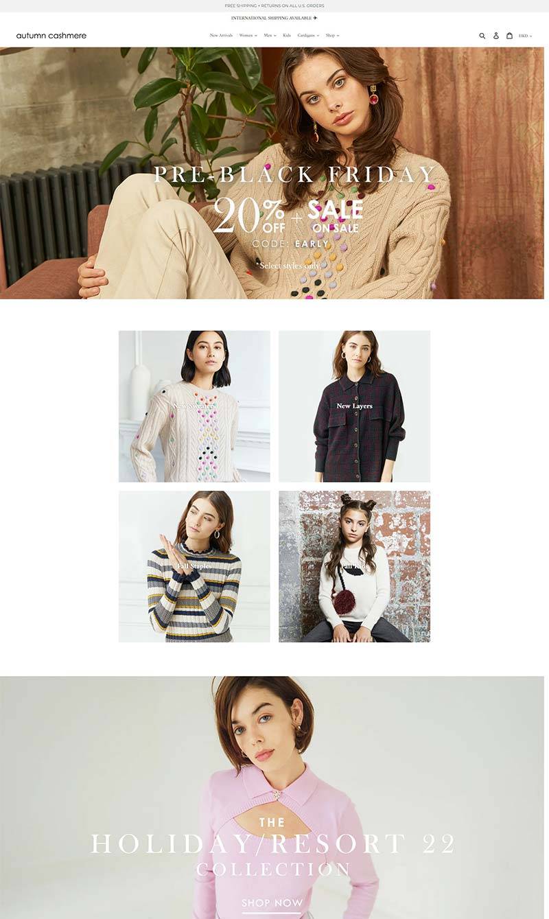 Autumn Cashmere 美国羊绒服饰品牌购物网站