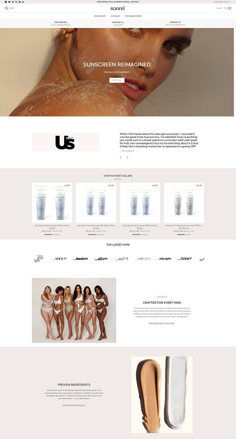 Sonrei Skin 美国防晒护肤品购物网站