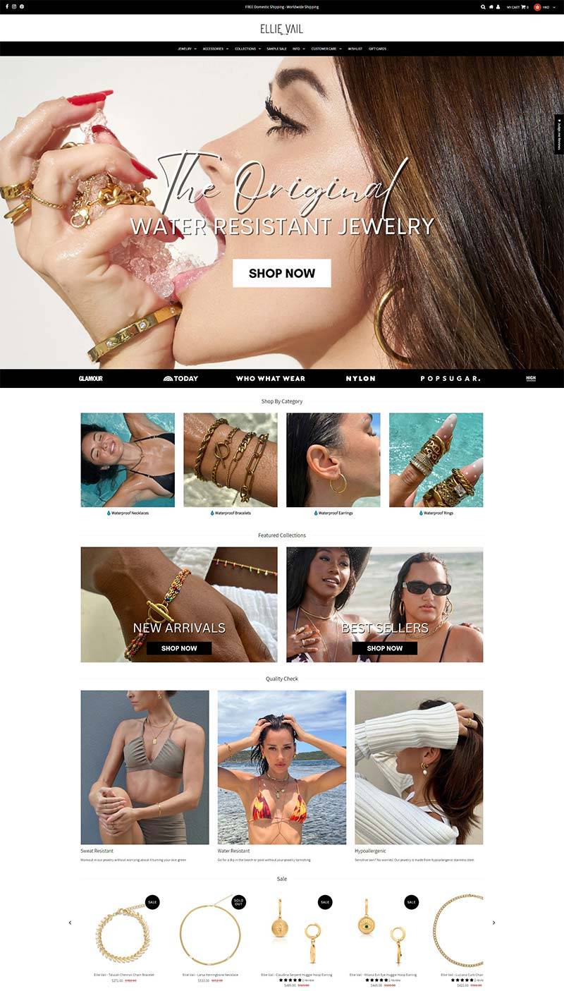 Ellie Vail Jewelry 美国防水防汗珠宝品牌购物网站