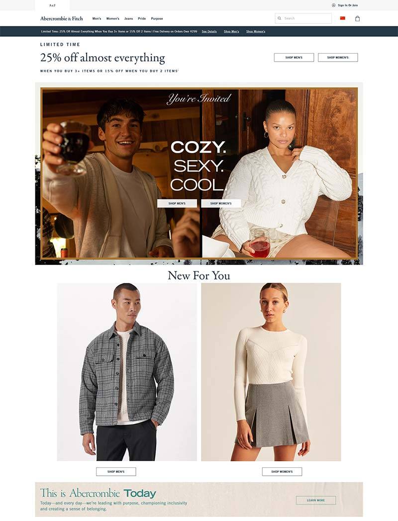 Abercrombie & Fitch 美国经典美式服装购物网站