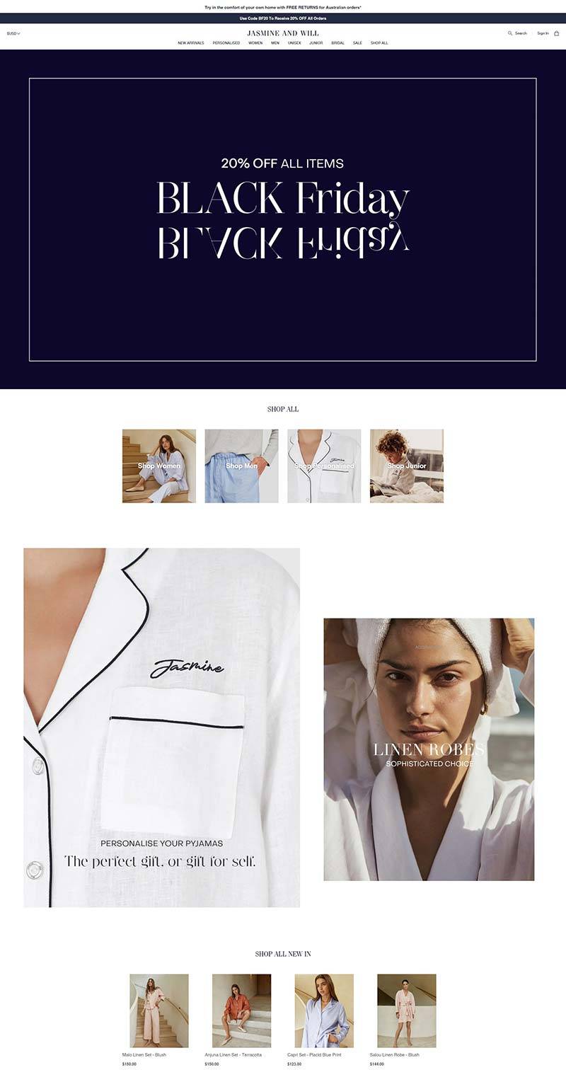 Jasmine and Will 澳大利亚时尚睡衣品牌购物网站