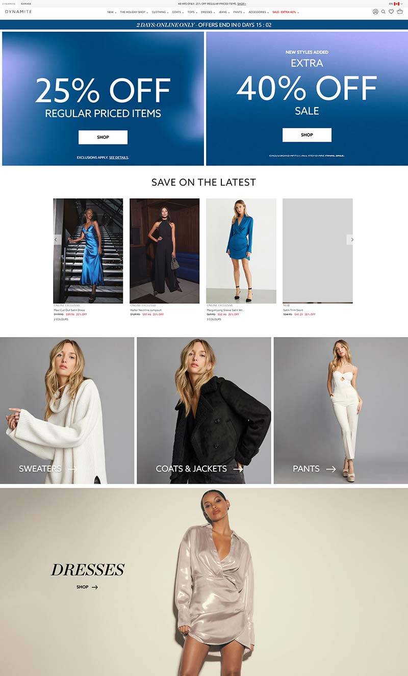 Dynamite Clothing 加拿大女性时装品牌购物网站