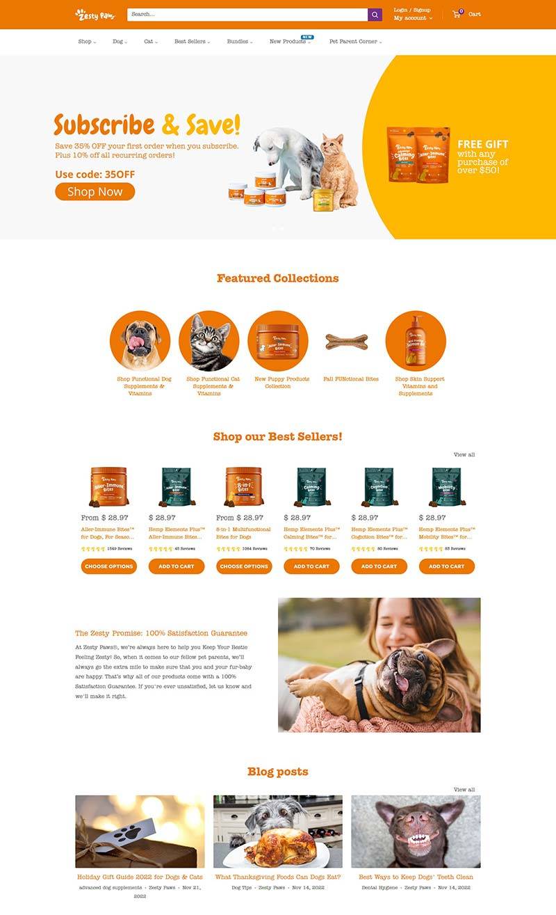 Zesty Paws 美国专业宠物保健品购物网站