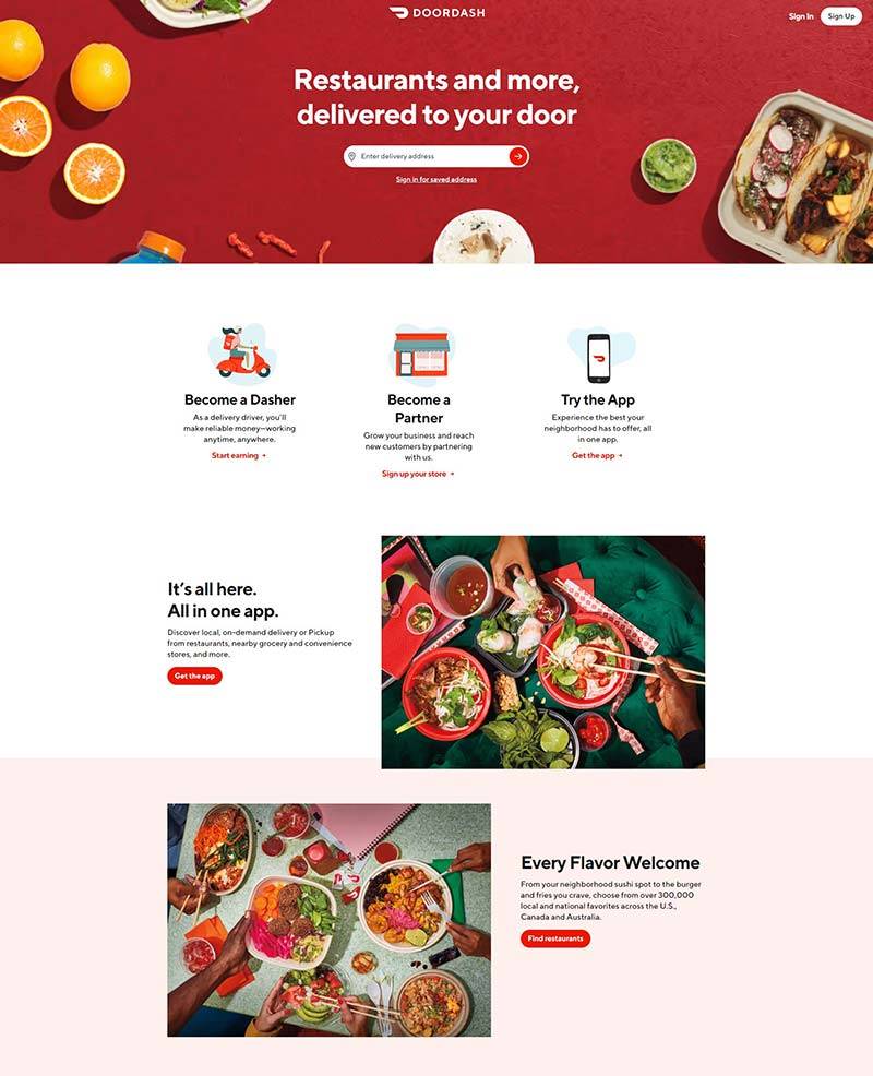 DoorDash 美国新鲜食品在线订购网站