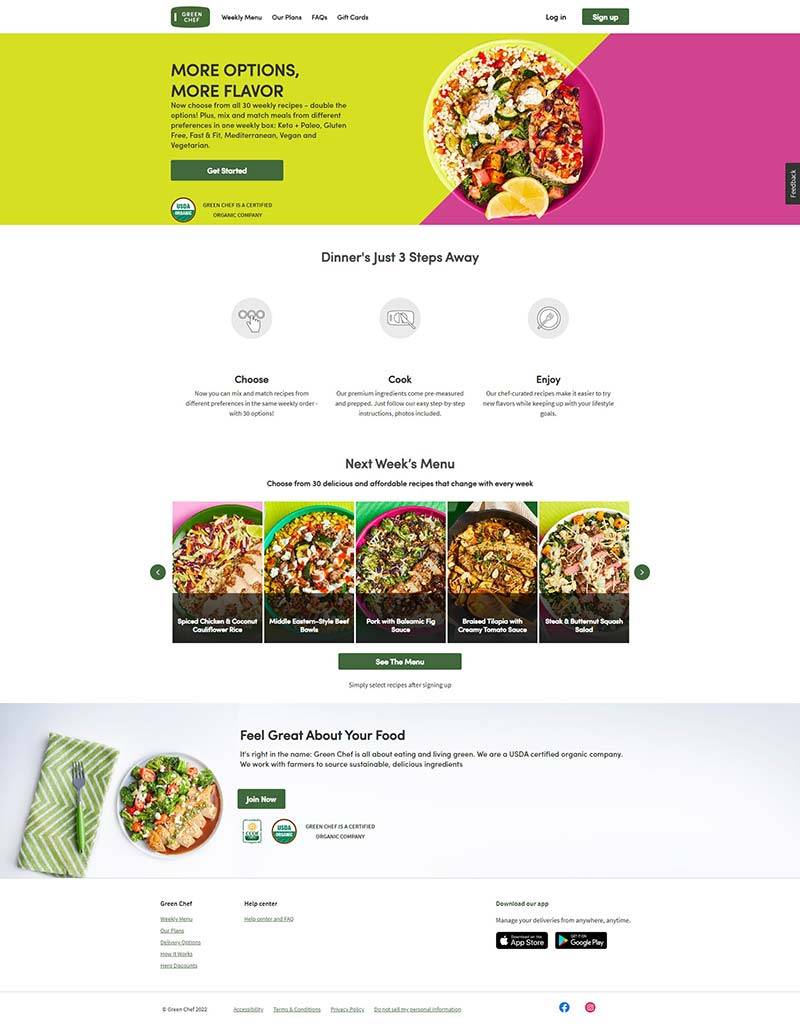Green Chef 美国健康有机餐包订购网站