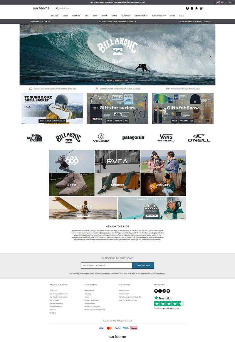 Surfdome 英国户外运动服饰购物网站