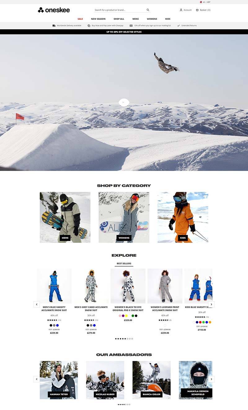 Oneskee 英国连体滑雪服购物网站