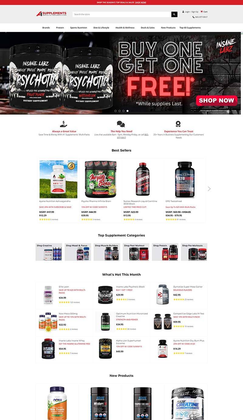 A1Supplements 美国运动营养补充剂购物网站