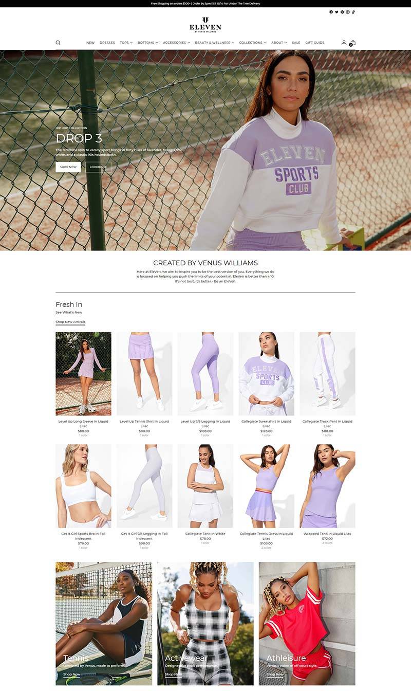Eleven By VenusWilliams 美国女性运动服品牌购物网站