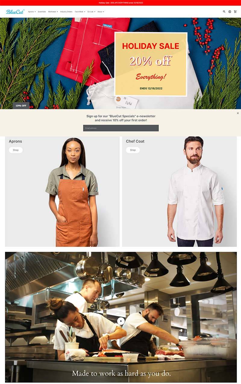 BlueCut 美国手工厨师围裙购物网站